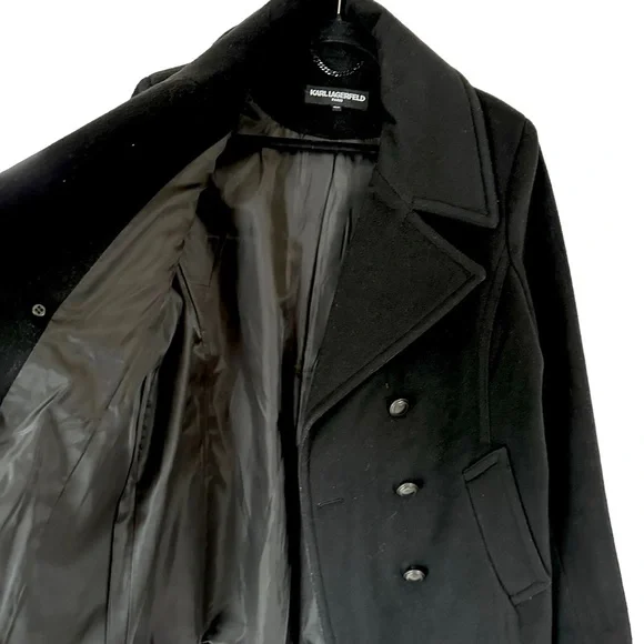 Stunning Karl Lagerfeld Black Double Breasted Wool Cashmere Pea Coat Jacket - Picture 8 of 11